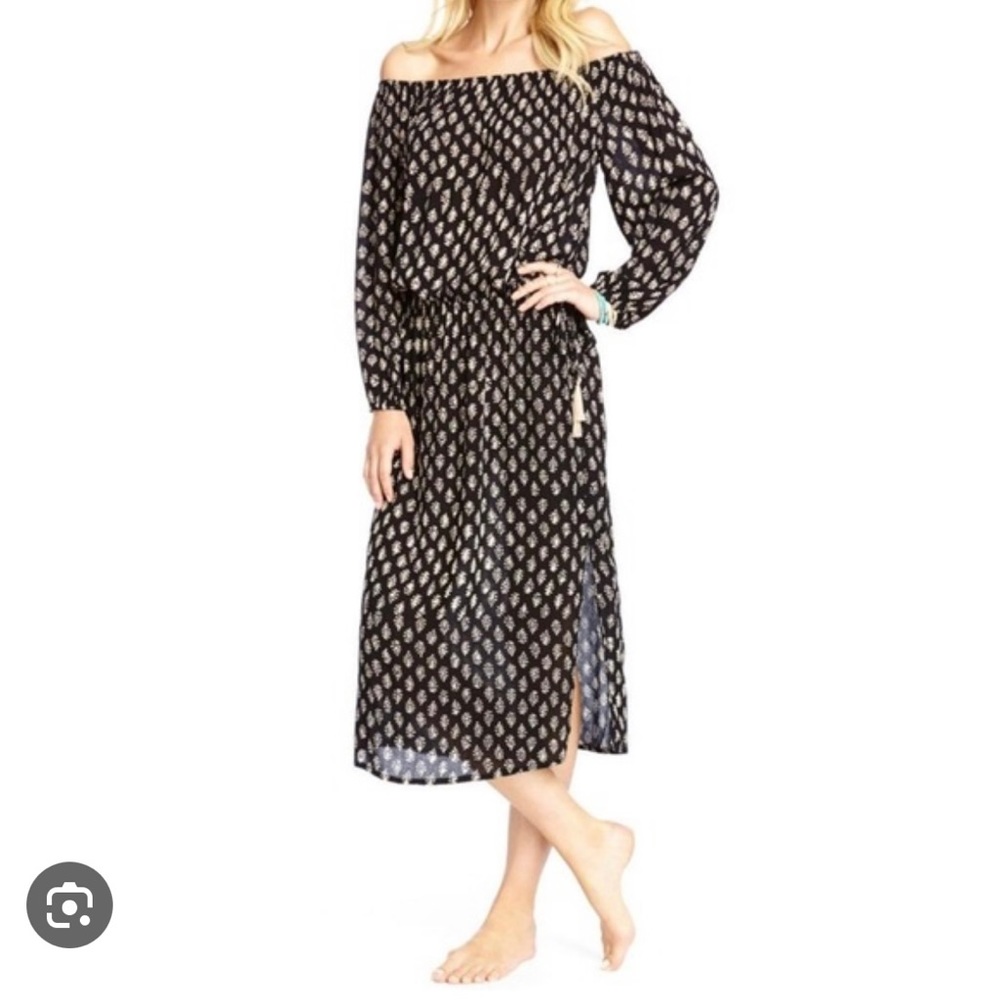 Cool Change Nina Black Block Print midi Dress size L Calypso St. Barth boutique